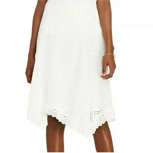 RALPH LAUREN White Eyelet‎ Asymmetrical Hem Handkerchief Hem Size 4Petite Preppy